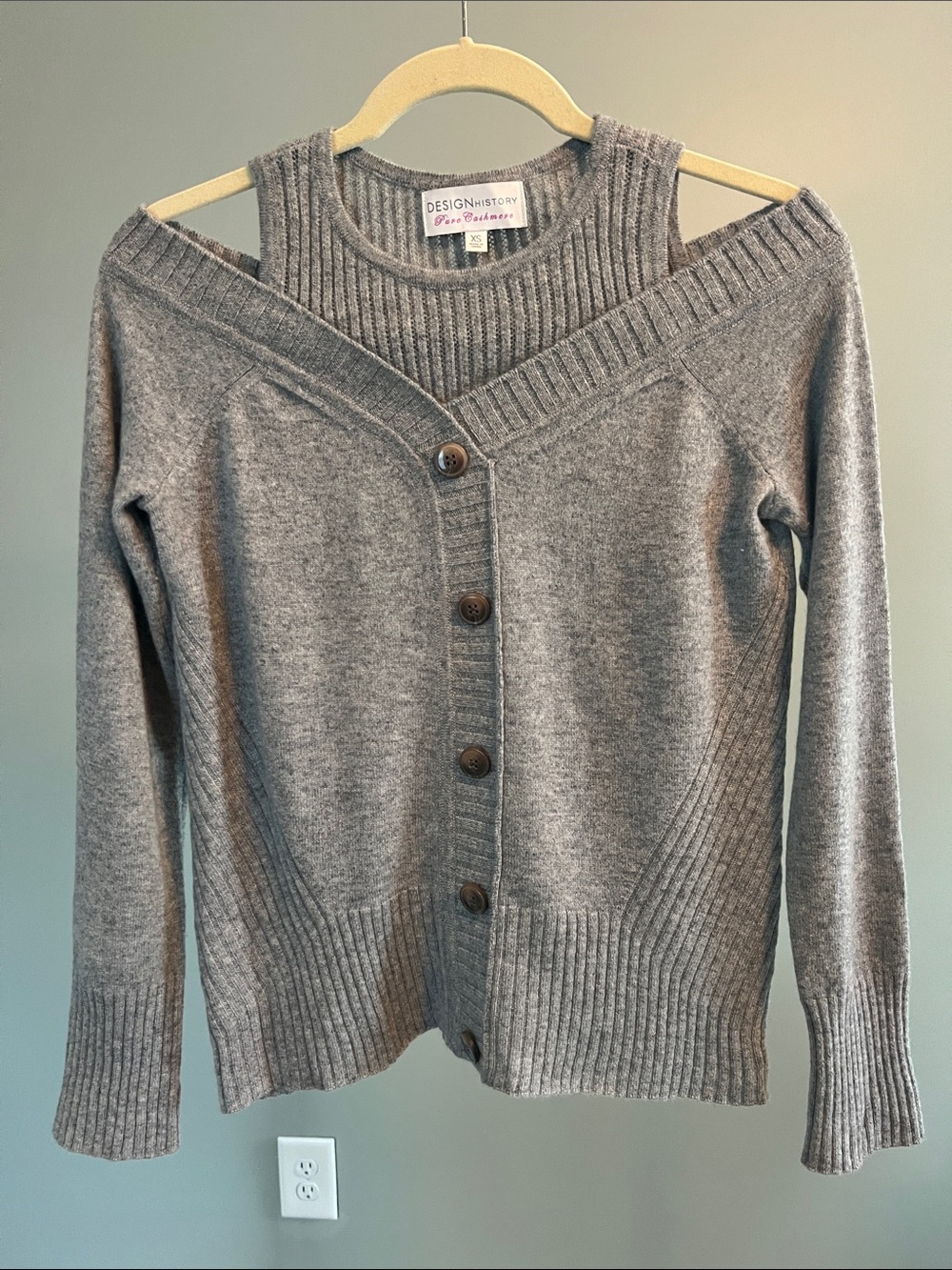 Design History 100% Gray Exposed Shoulder Button Cardigan